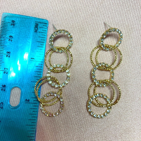 Gold Circle Long Earrings - Picture 5 of 5